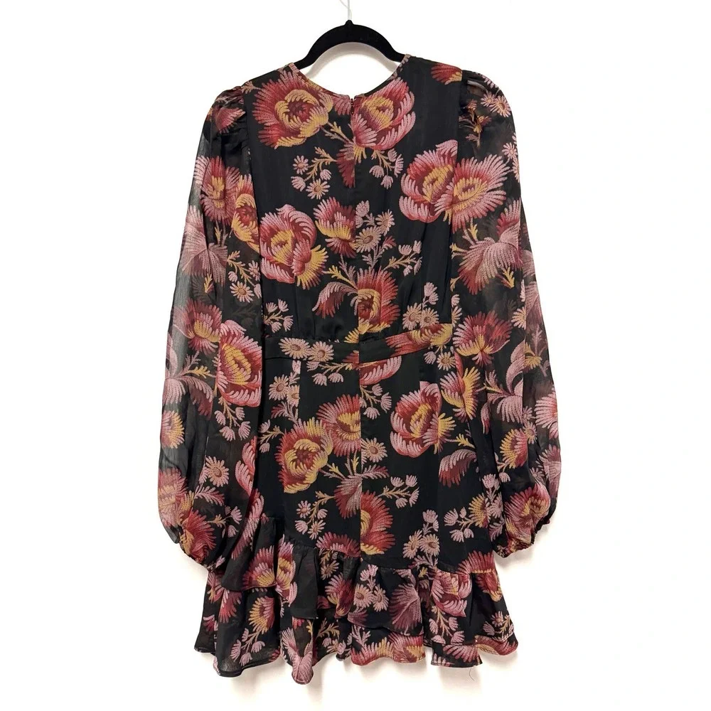 NWT TED BAKER Piara Ruffle Asymmetric Mini Dress - Floral Long-Sleeve Flouncy - Picture 6 of 8